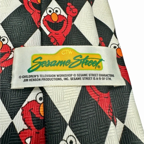 Vintage Elmo Sesame Street Black & White Checkered Tie - Picture 4 of 5